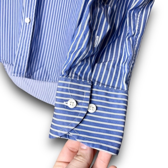 ZARA MAN Blue Striped Long Sleeved Button Front Tailored Fit Dress Shirt 14 Neck - Picture 4 of 5